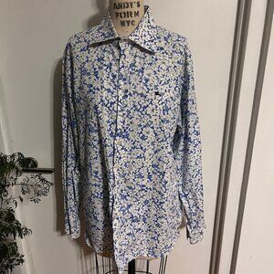 BURBERRY LONDON Blue/White Floral Print Cotton Shirt Size XL